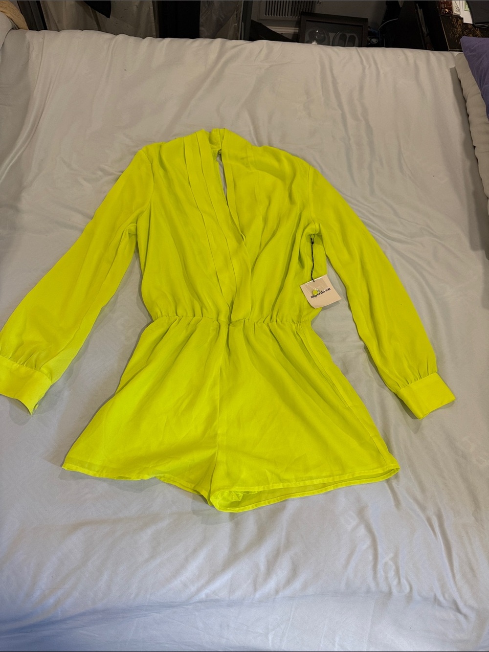 superdown Neon Yellow Long-Sleeve V-Neck Romper